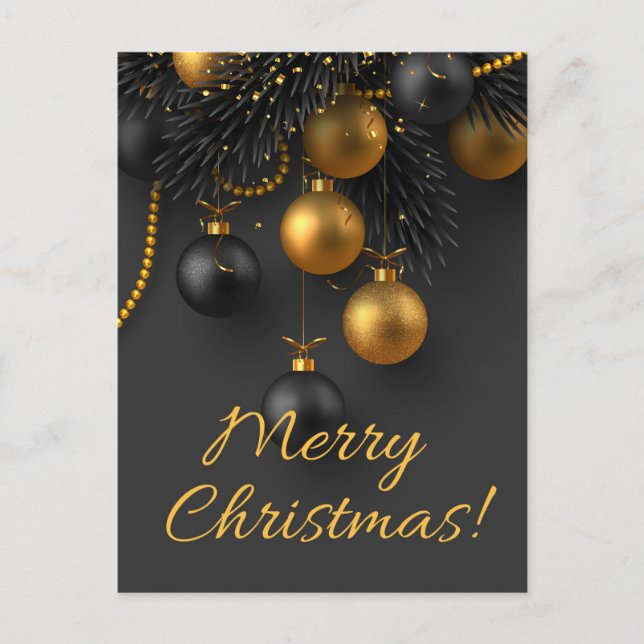 Carte Postale Boules de Noël Noir et Or Elégante Parties scintil (Devant)