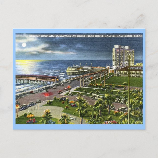 Carte Postale Boulevard, Galveston, Texas Vintage (Devant)