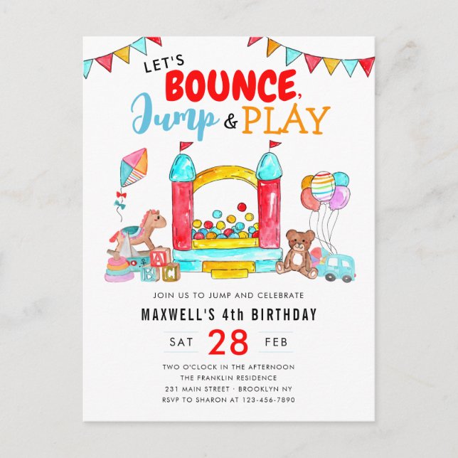 Carte Postale Bounce Jump Play Kids Trampoline Park Anniversaire (Devant)