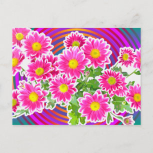 Carte Postale Bouquet & Bandes Rose / Asters + votre idée