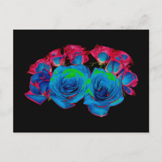 Carte Postale Bouquet bleu, rose et vert (effet solarifié)