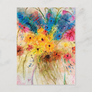 Carte Postale Bouquet coloré avec papillons. Aquarelle