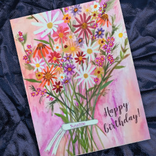 Carte Postale Bouquet coloré Daisy Joyeux anniversaire