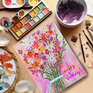 Carte Postale Bouquet coloré Daisy Joyeux anniversaire