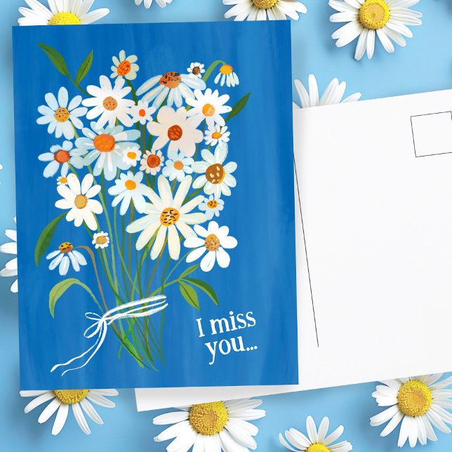 Carte Postale Bouquet Daisy Gouache peinte à la main Miss You Sw (Daisy Bouquet Handpainted Gouache Miss You Sweet Postcard
)