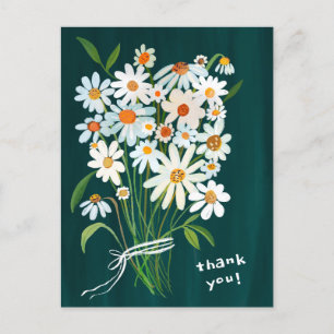 Carte Postale Bouquet Daisy Merci Gouache peint à la main