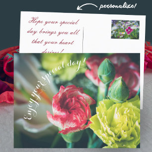 Carte Postale Bouquet d'anniversaire : œillets roses et jaunes