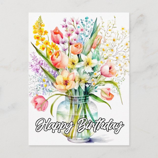 Carte Postale Bouquet D'Aquarelle De Fleurs (Devant)