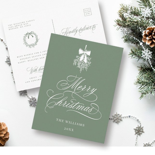 Carte Postale Bouquet de baie de houx de sauge soyeuse Joyeux No (Front & Back)