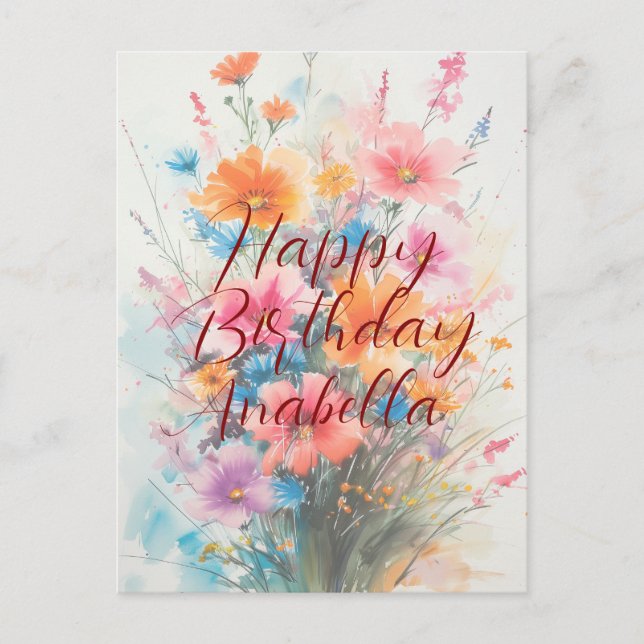 Carte Postale Bouquet de Calligraphie Fleurs Anniversaire (Devant)