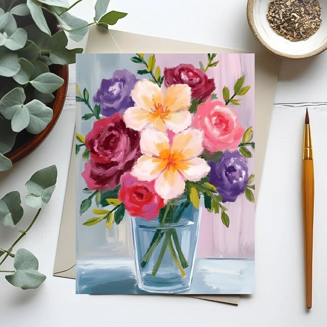 Carte Postale Bouquet de fleurs aquarelle peinture florale (Créateur téléchargé)