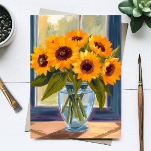 Carte Postale Bouquet de fleurs aquarelle Tournesols jaunes