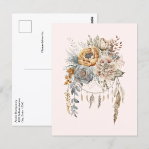 Carte Postale Bouquet de fleurs Boho et Dreamcatcher
