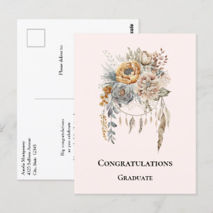 Carte Postale Bouquet de fleurs Boho et Dreamcatcher Graduation