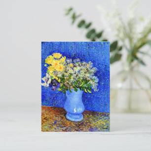 Carte Postale Bouquet de fleurs dans un vase bleu