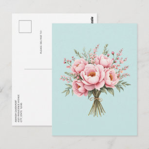 Carte Postale Bouquet de fleurs de pivoine rose jolie
