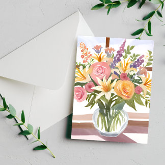 Carte Postale Bouquet de fleurs de printemps | Jolie aquarelle f