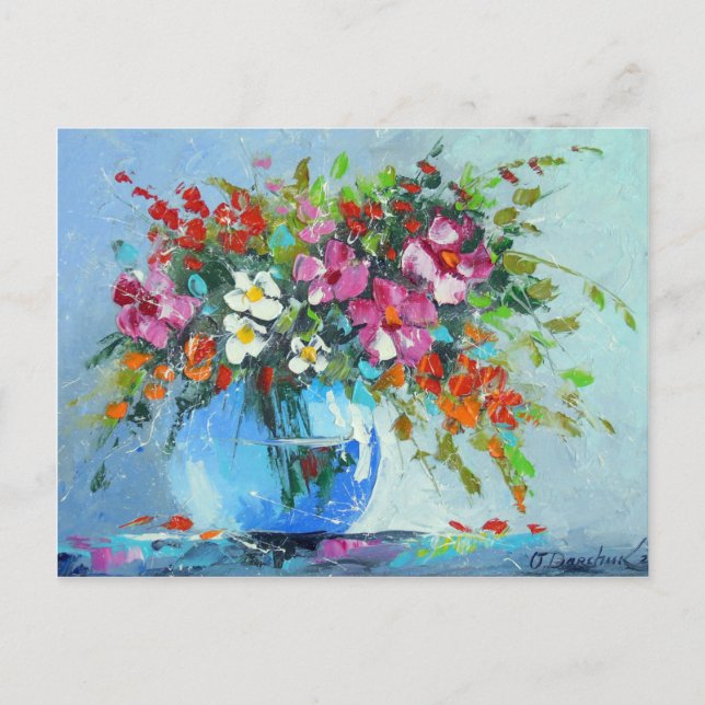 Carte Postale Bouquet de fleurs d'été dans un vase (Devant)
