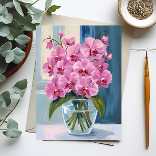 Carte Postale Bouquet de fleurs d'orchidée rose aquarelle