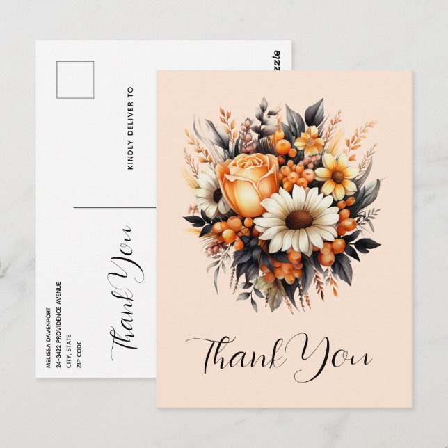 Carte Postale Bouquet de fleurs gris orange (Devant / Derrière)