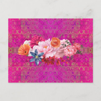 Carte Postale Bouquet de fleurs Motifs Mandala rose