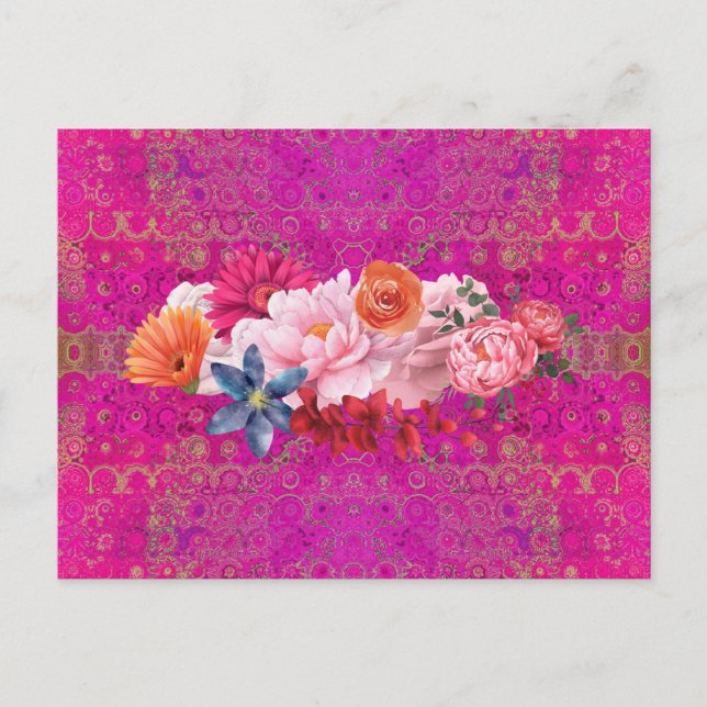 Carte Postale Bouquet de fleurs Motifs Mandala rose (Devant)