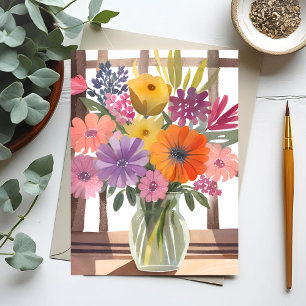 Carte Postale Bouquet de fleurs printanières   Aquarelle pastel 