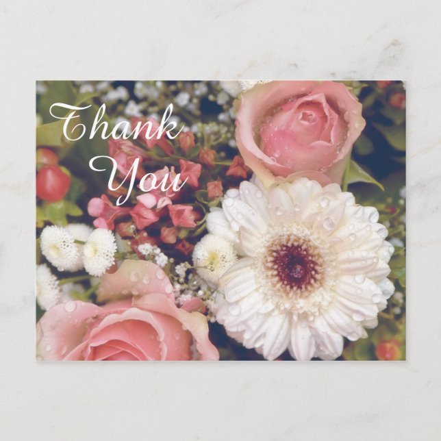 Carte Postale Bouquet de fleurs romantiques Merci (Devant)