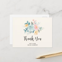 Bouquet de fleurs rose et bleu élégant - Merci