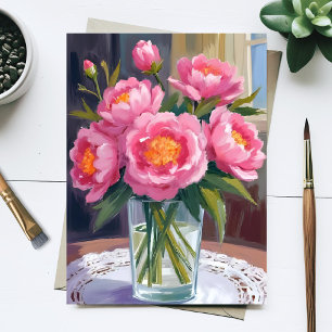 Carte Postale Bouquet de fleurs rose tendre   Floral de paeonies