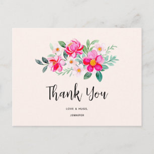 Carte Postale Bouquet de fleurs rose tendre ludique Merci