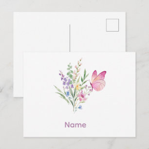 Carte Postale Bouquet de fleurs sauvages à l'aquarelle avec papi