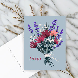 Carte Postale Bouquet de fleurs sauvages I TU ME MANQUES Joli PE