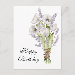 Carte Postale Bouquet de lavande tulipe blanche heureux annivers