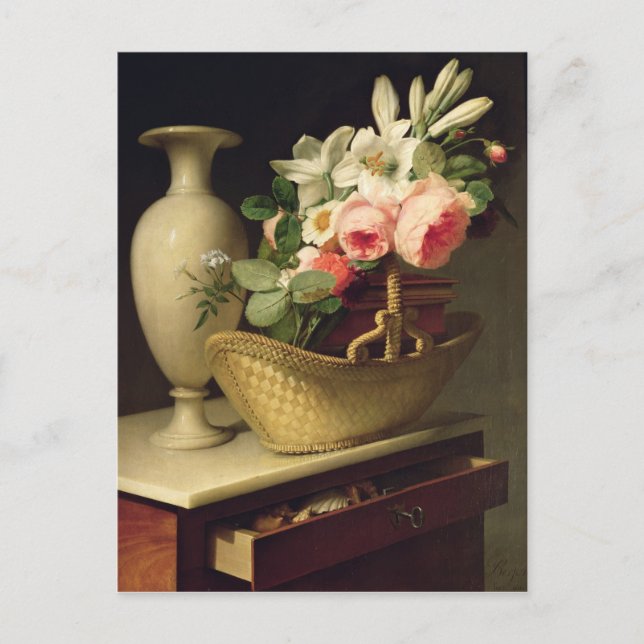 Carte Postale Bouquet de lys et de Roses dans un panier, 1814 (Devant)