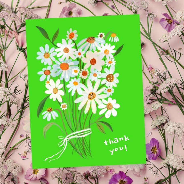 Carte Postale Bouquet de pâquerettes Peinture à la gouache Merci (Daisy Bouquet Handpainted Gouache Thank You Postcard
Lime Brat)