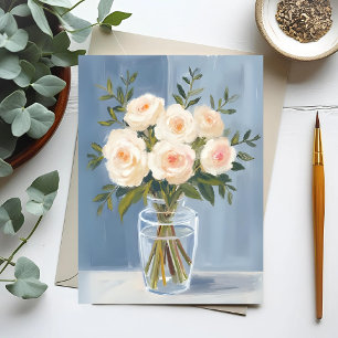 Carte Postale Bouquet de rose blanche Élégant floral aquarelle