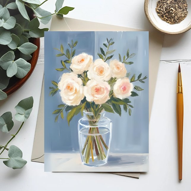 Carte Postale Bouquet de rose blanche Elégante aquarelle Florale (Créateur téléchargé)