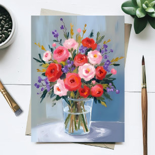 Carte Postale Bouquet de rose lavande Peinture florale Fleurs