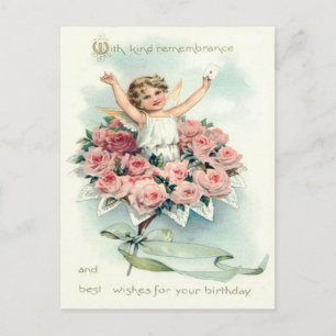 Carte Postale Bouquet de roses à l'ange chérubin