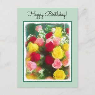 Carte Postale Bouquet de roses peinture - Jolie fleur originale