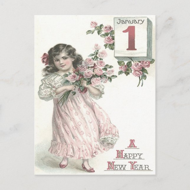 Carte Postale Bouquet de Roses Rose de petite fille mignonne (Devant)