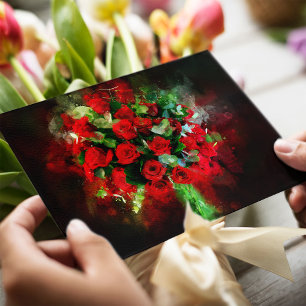 Carte Postale Bouquet de roses rouges aquarelle sur fond noir