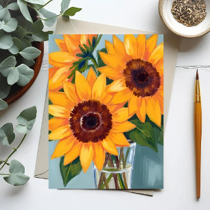 Carte Postale Bouquet de tournesols   Fleurs jaunes à l'aquarell