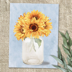 Carte Postale Bouquet de tournesols rustique aquarelle dans un p