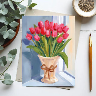 Carte Postale Bouquet de tulipes roses aquarelle florale