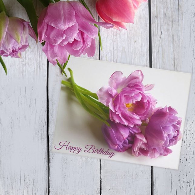 Carte Postale Bouquet de tulipes roses en fleurs. Joyeux Anniver (Créateur téléchargé)