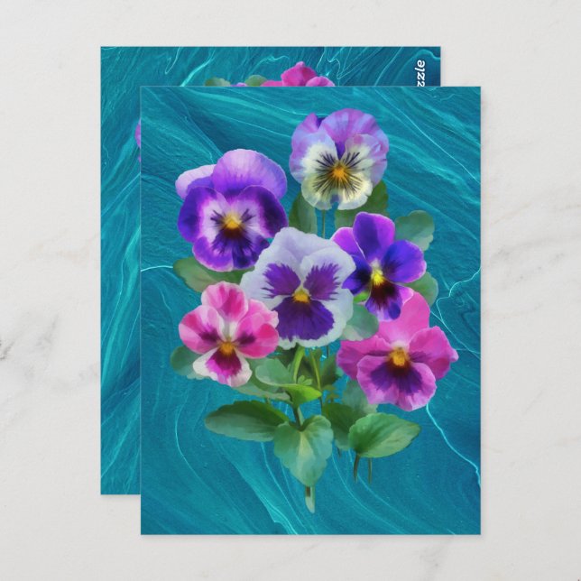 Carte Postale Bouquet de Violets Pansy Fleurs MERCI (Devant / Derrière)