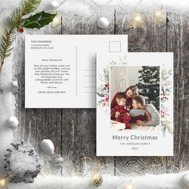 Carte Postale Bouquet d'hiver de Noël de baies rouges Une photo (Créateur téléchargé)
