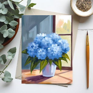 Carte Postale Bouquet d'hortensia bleu Peinture florale